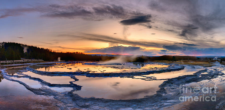 Sunset Panorama At Great Fountain Geyser Photograph by Adam Jewell