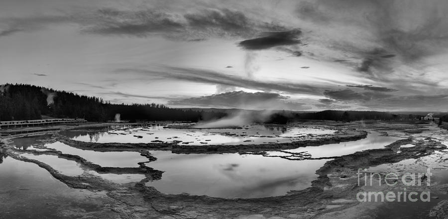 Sunset Panorama At Great Fountain Geyser Black And White Photograph by Adam Jewell