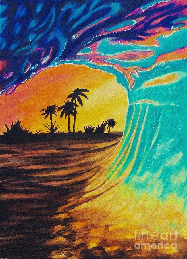 Ocean Drawing - Sunset paradise by Melanie Nadeau.