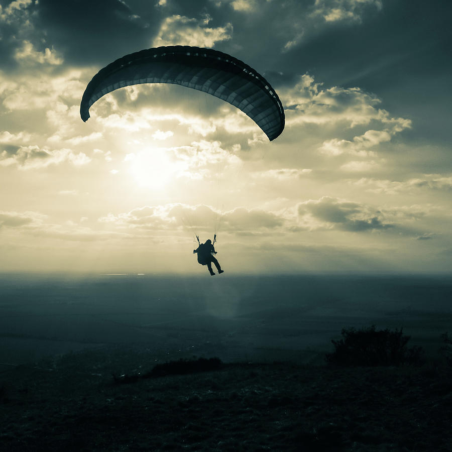 Sunset Paragliding With Clouds Photograph by Halfoto.hu