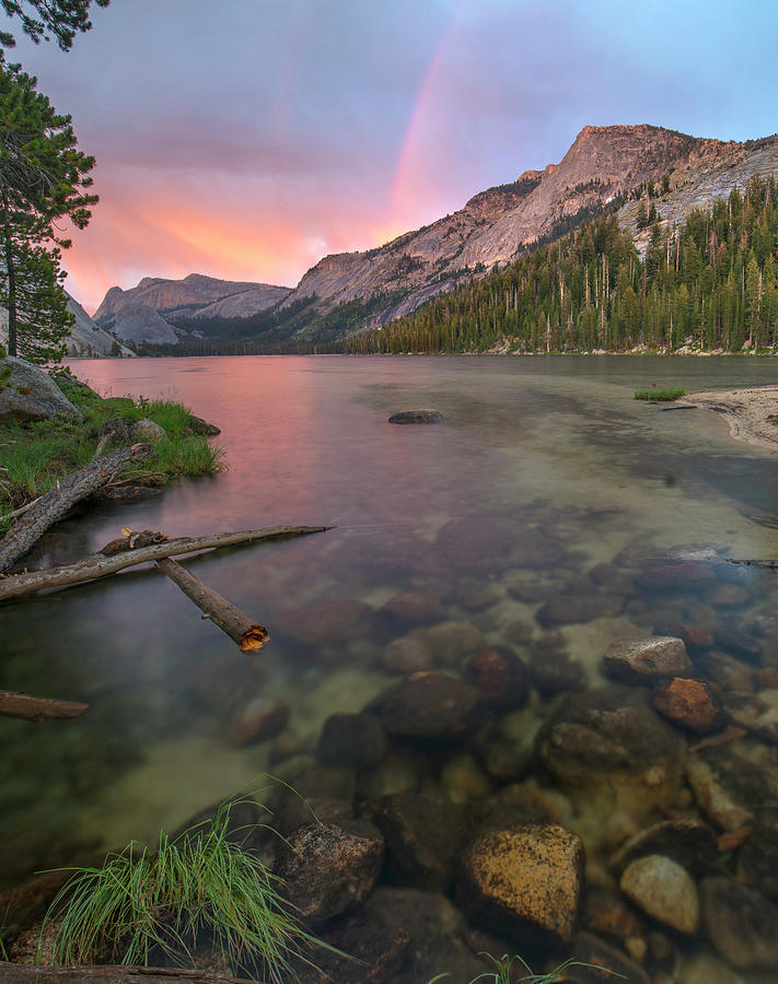 Sunset Rainbow At Lake Tenaya, Yosemite National Park, California Photograph by Tim Fitzharris