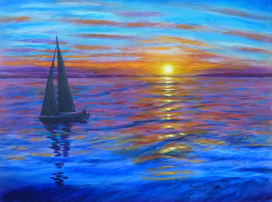 Sunset Sail Painting by Amelie Simmons