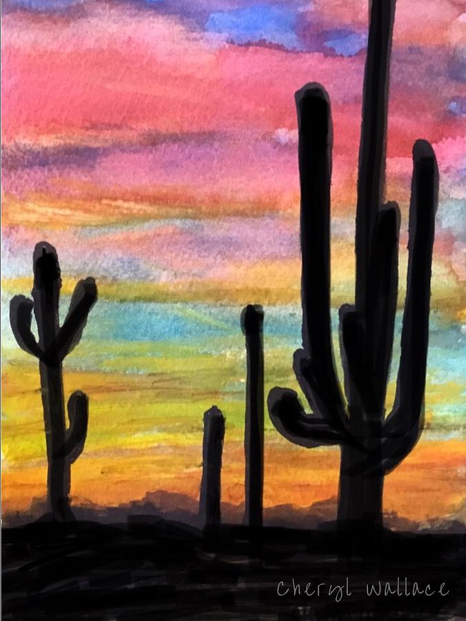 Sunset Sentries Painting by Cheryl Wallace