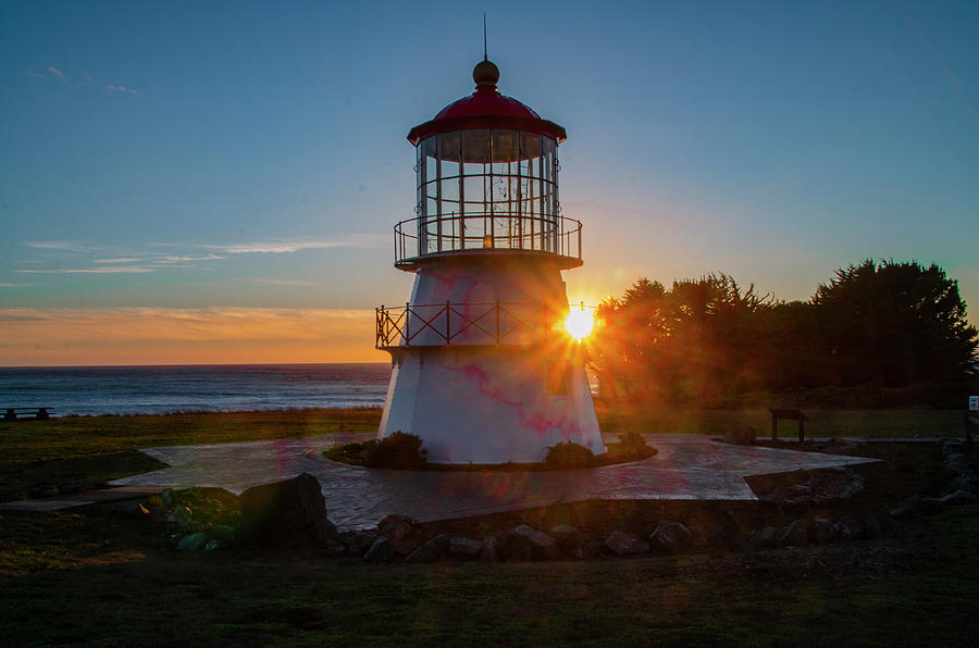 Sunset - Shelter Cove lighthouse Photograph by Bill Cannon