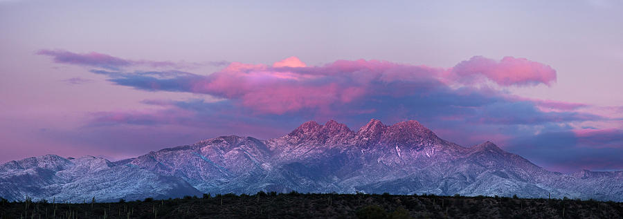 Sunset Snow on Four Peaks Photograph by Sue Cullumber