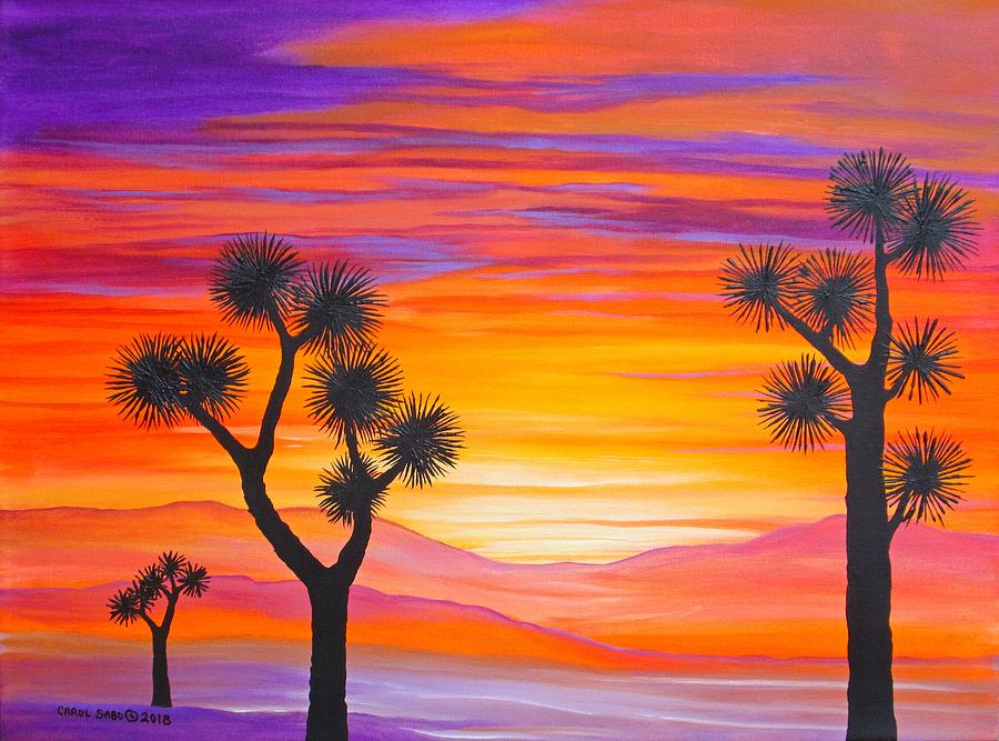 Sunset Through the Joshua Trees Painting by Carol Sabo