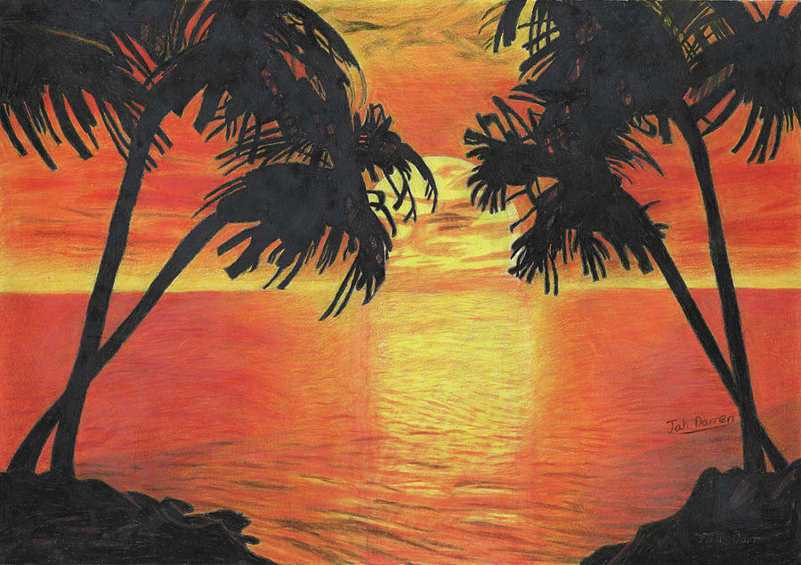 beach sunset colored pencil drawing