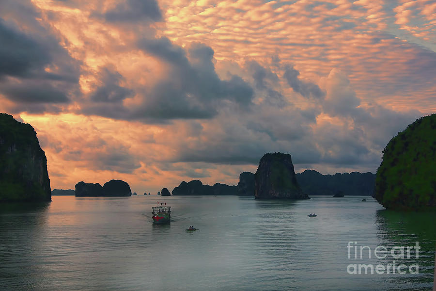 Sunset Vietnam Ha Long Bay  Digital Art by Chuck Kuhn