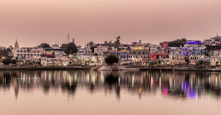 Sunset view at Pushkar Lake in India. Photograph by Marek Poplawski