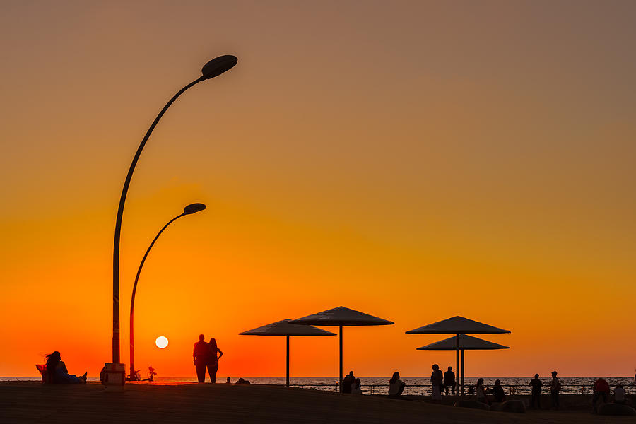 Sunset View Of The Port With Silhouettes, Tel-aviv Photograph by Ran Dembo