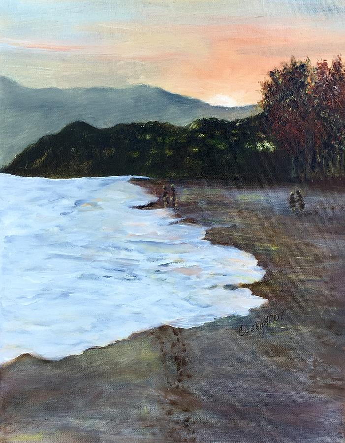 Sunset walk on a beach Painting by Chuck Gebhardt
