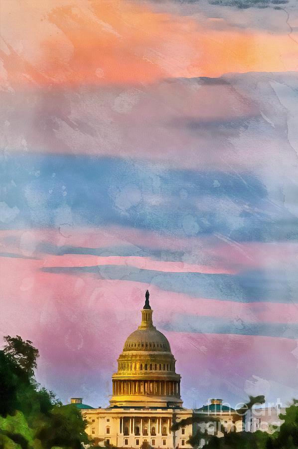 Sunset Washington DC The Capitol Digital Art by Edward Fielding