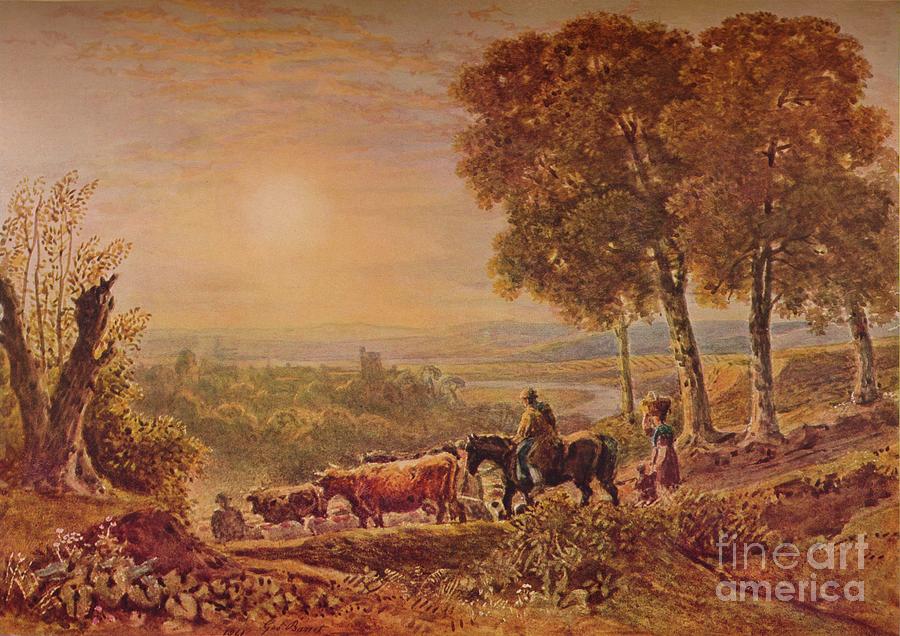 Sunset With Cattle, 1841 Drawing by Print Collector