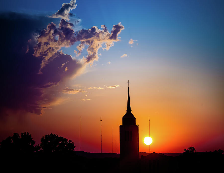 Sunset With Clouds And Steeple Photograph by Lotus Carroll