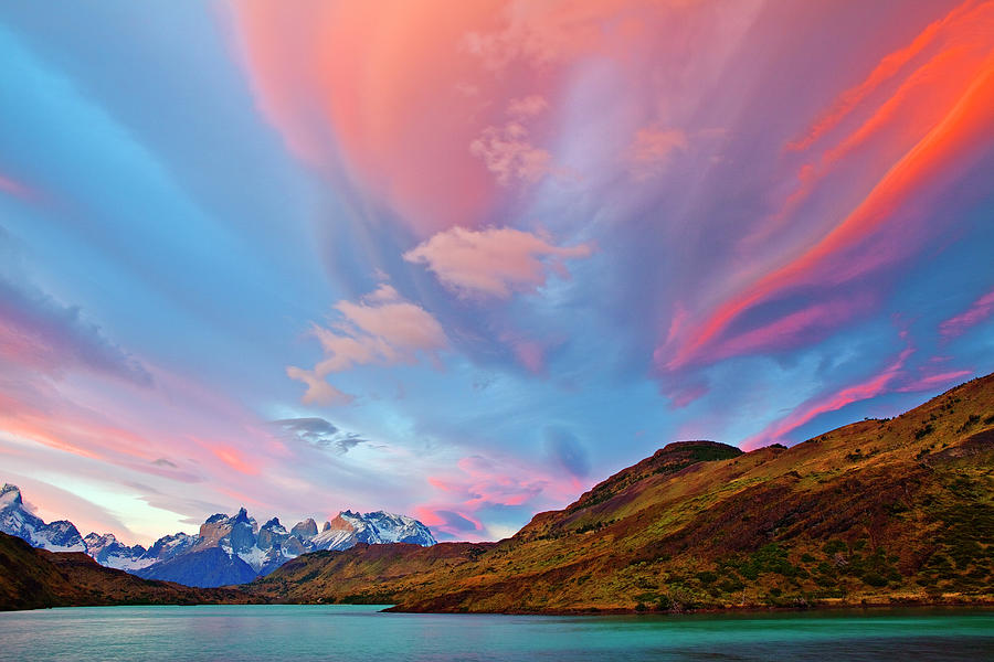 Sunset With Curenos Del Paine Mountains Photograph by John W Banagan