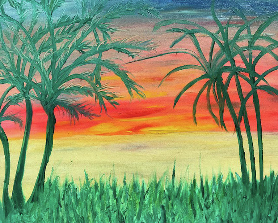 Sunset with Palm Trees #2 Painting by Susan Grunin