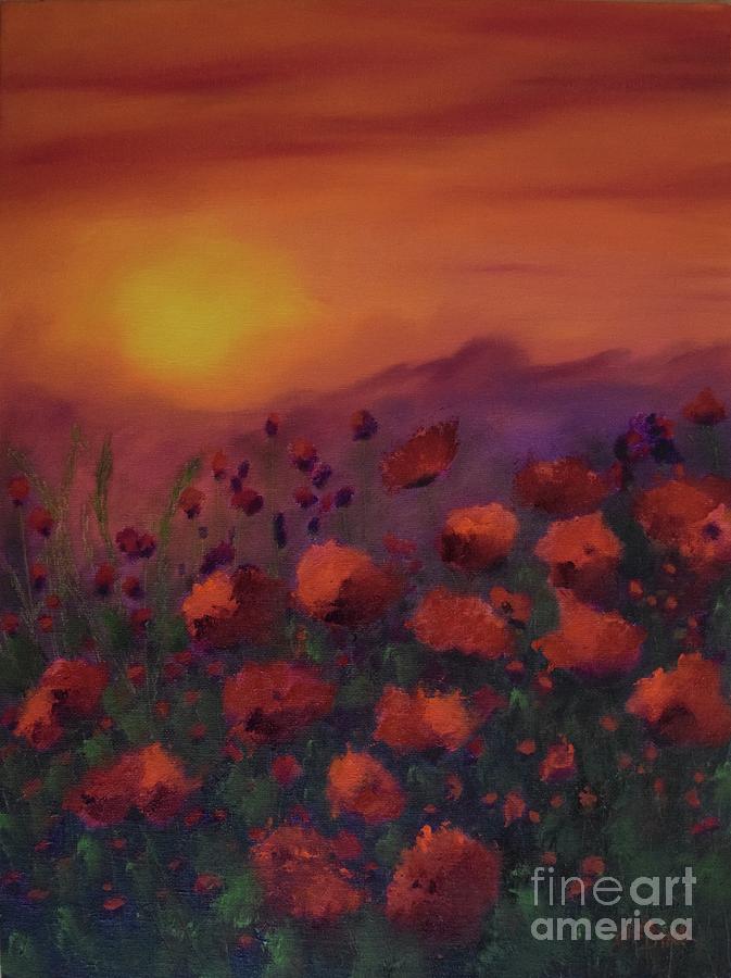 Sunsets and Poppies II Painting by Barrie Stark