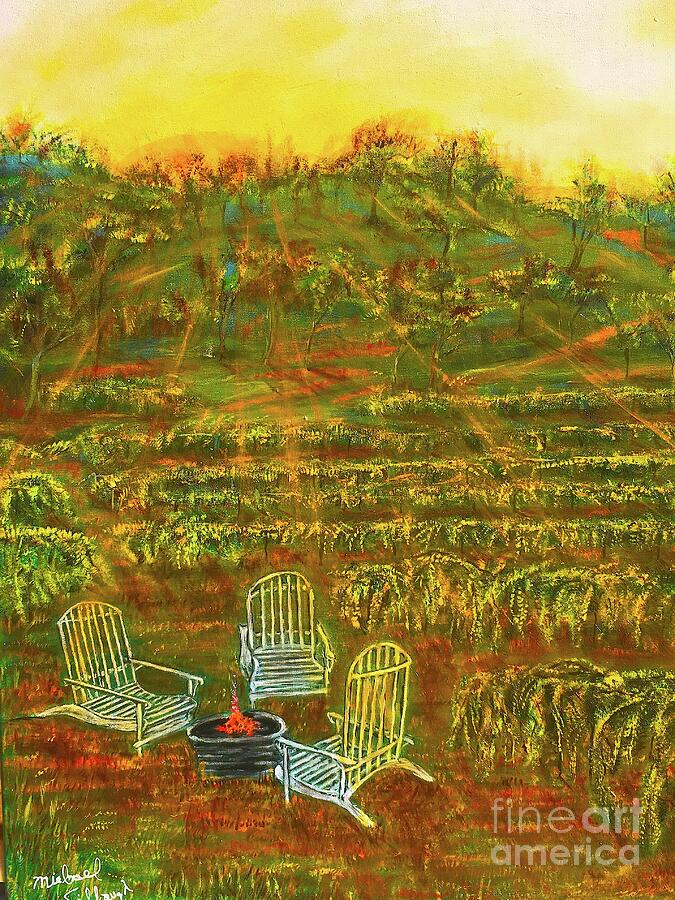 Sunsets in the Vineyard Painting by Michael Silbaugh