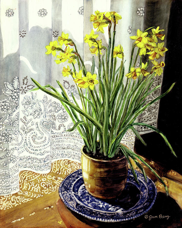 Potted Plant Painting - Sunshine And Lace by Jan Benz
