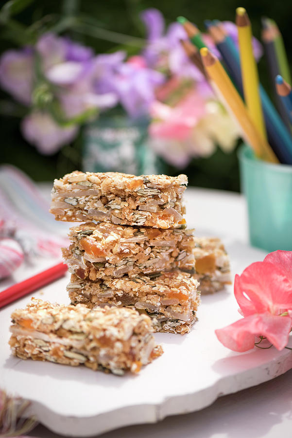 Cereal Photograph - Sunshine Bars: Muesli Bars With Dried Fruit For A School Lunch by Winfried Heinze