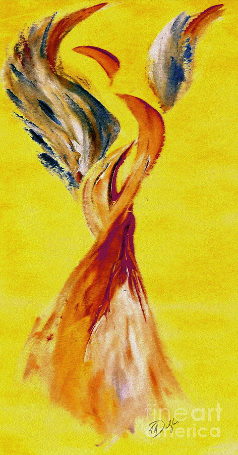 Feather Still Life Painting - Sunshine Yellow Dancer by Tracy Delfar