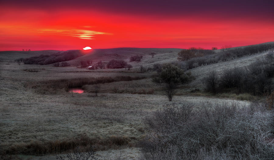 Sunsrise over ND coulee pasture #1 Photograph by Peter Herman