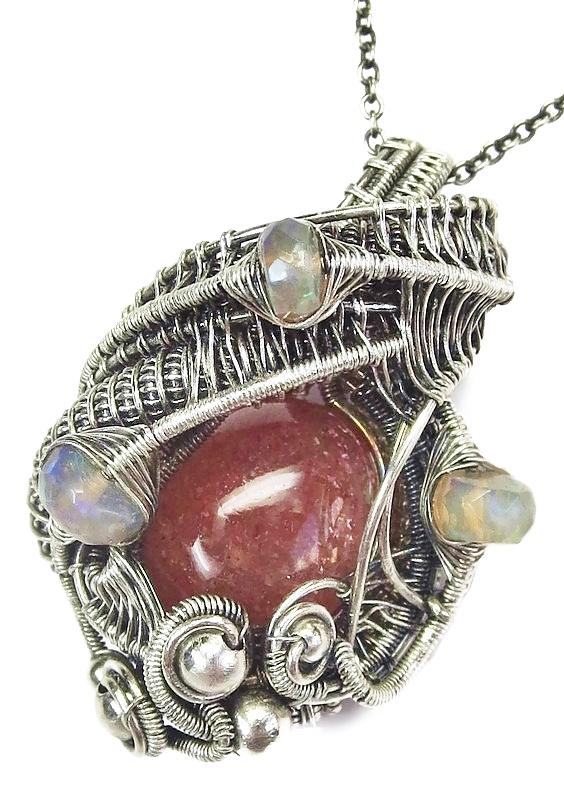 Sunstone Wire-Wrapped Pendant with Ethiopian Welo Opals Jewelry by ...