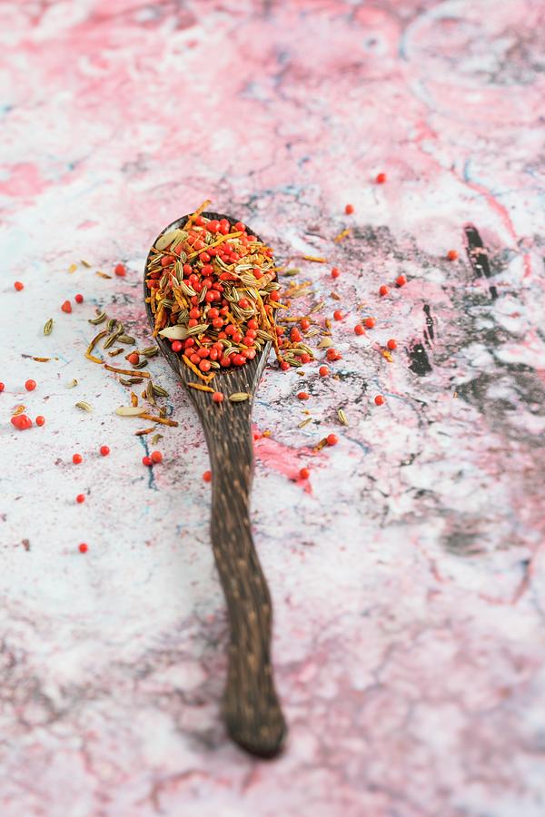 Supari Pan Masala indian Spice Mixture On A Wooden Spoon Photograph by Mandy Reschke