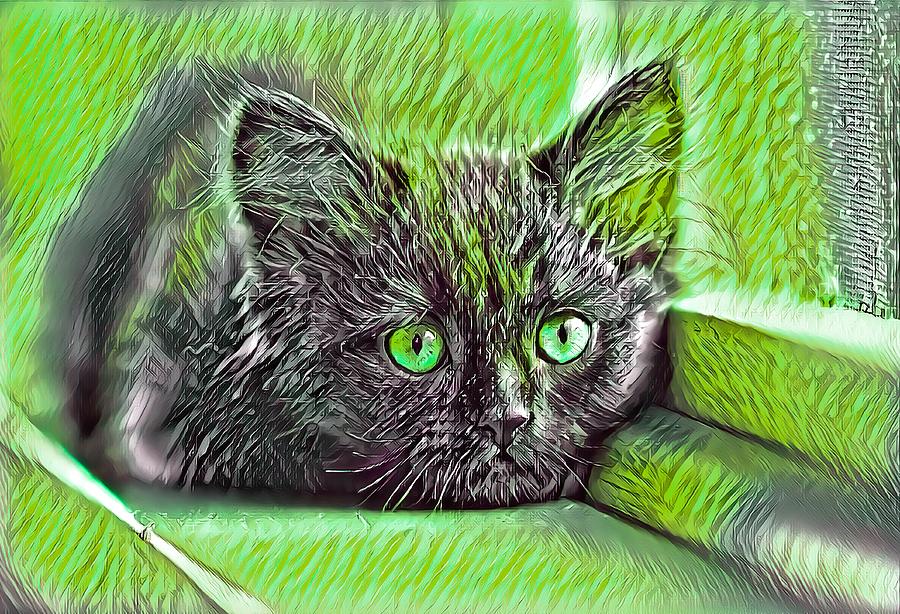 Super Cool Black Cat Green Eyes Digital Art by Don Northup