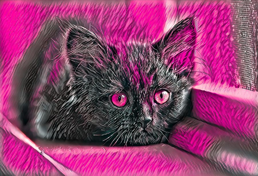 Super Cool Black Cat Pink Eyes Digital Art by Don Northup