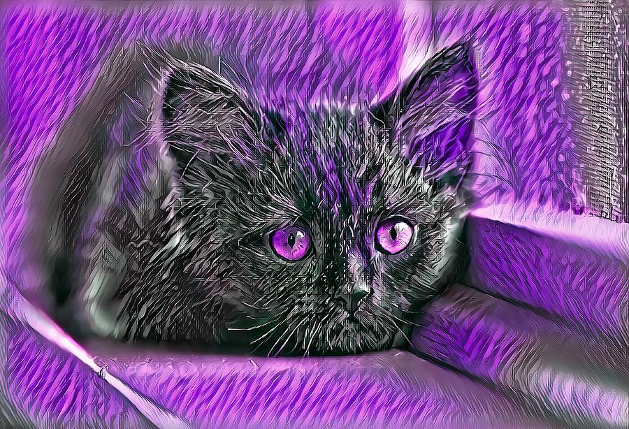 Super Cool Black Cat Purple Eyes Digital Art by Don Northup