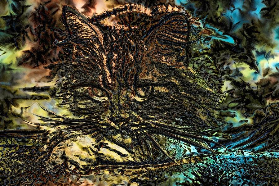 Super Duper Cat Abstract Embossed Digital Art by Don Northup