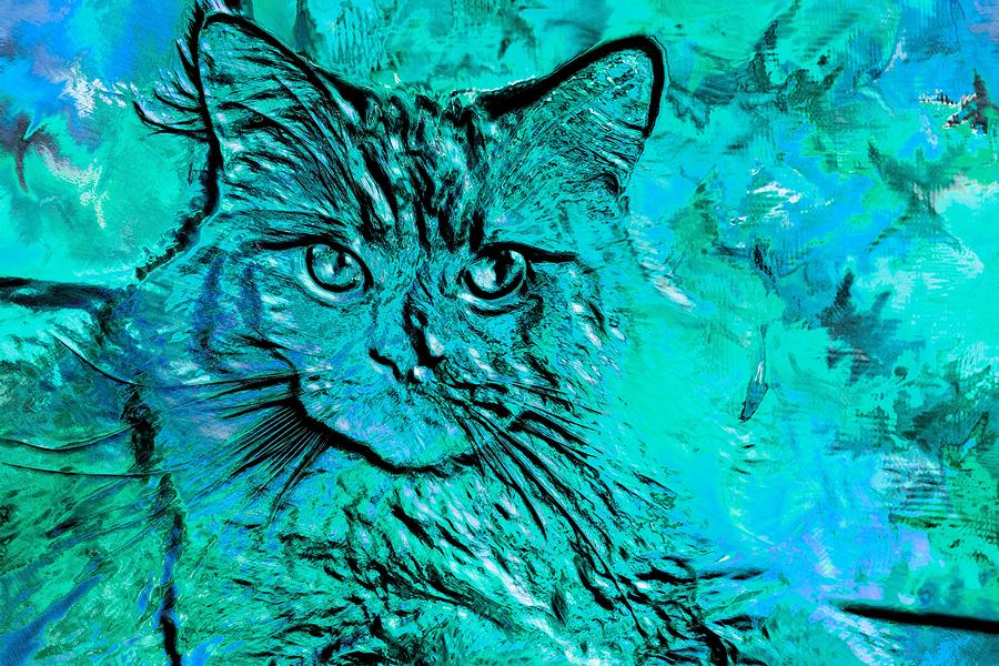 Super Duper Cat Blue Glass Digital Art by Don Northup