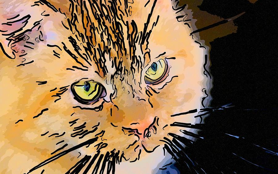 Super Duper Cat Face Line Art Digital Art by Don Northup
