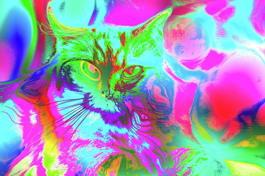 Super Duper Cat Psychedelic Green Digital Art by Don Northup