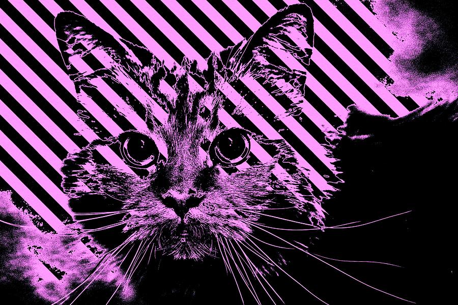 Super Duper Cat Warning Purple Digital Art by Don Northup