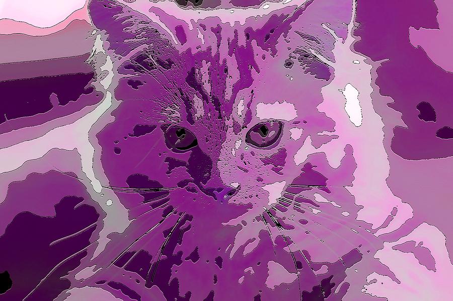 Super Duper Comic Cat Purple Digital Art by Don Northup