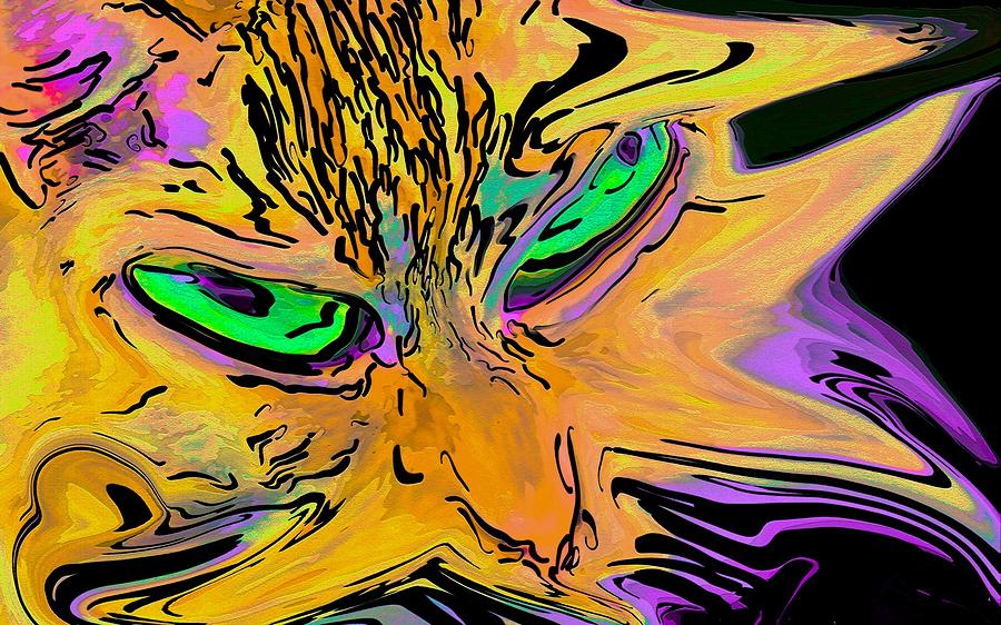 Super Duper Crazy Cat Purple Digital Art by Don Northup