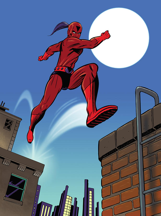 Super Hero Leaping From Building Digital Art by Peter Richardson