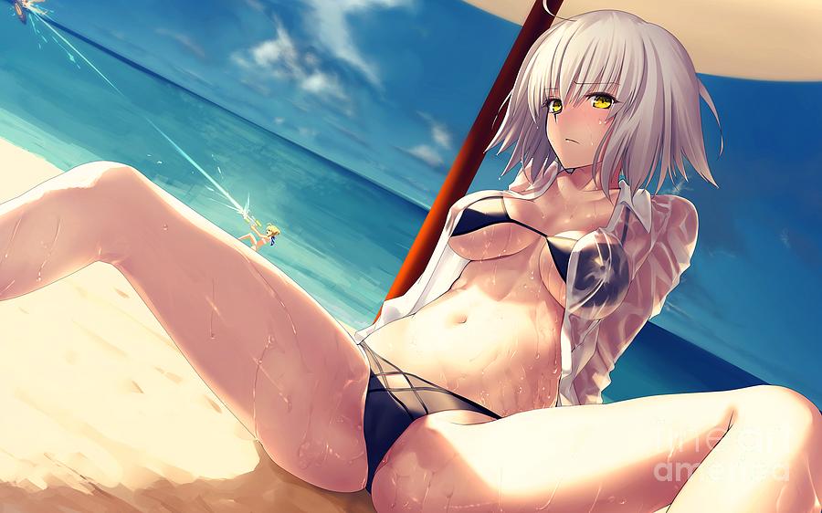 Super Hot Hentai Girl In Bikini Relaxing On Beach With Spread Legs Ultra HD Drawing by Hi Res