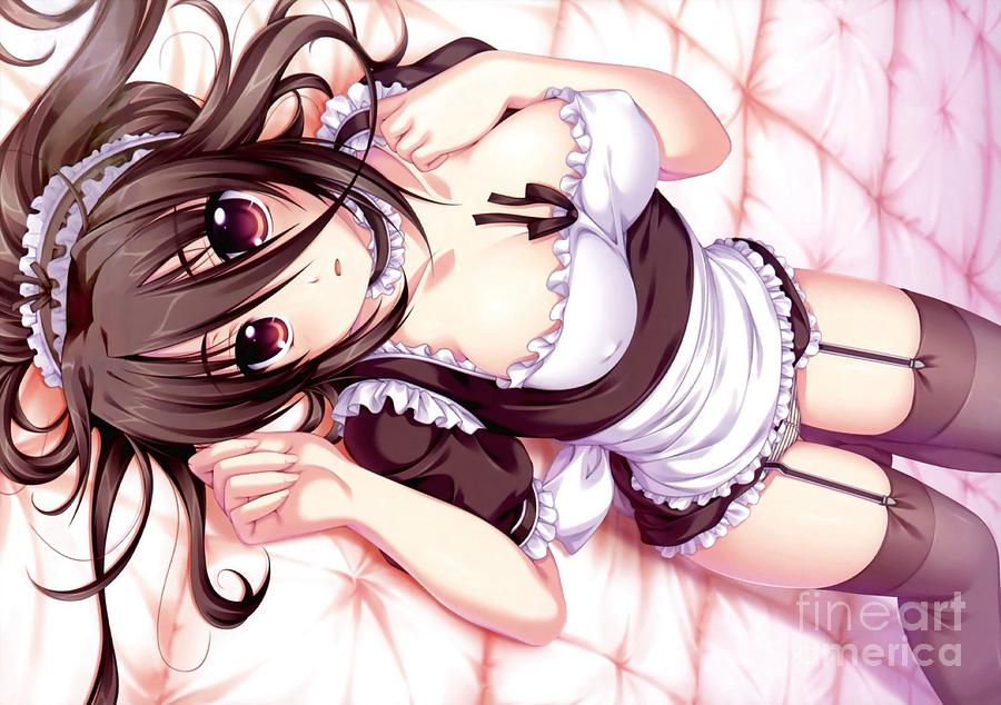 Super Hot Hentai Maid Lying On Bed Ultra HD Drawing by Hi Res