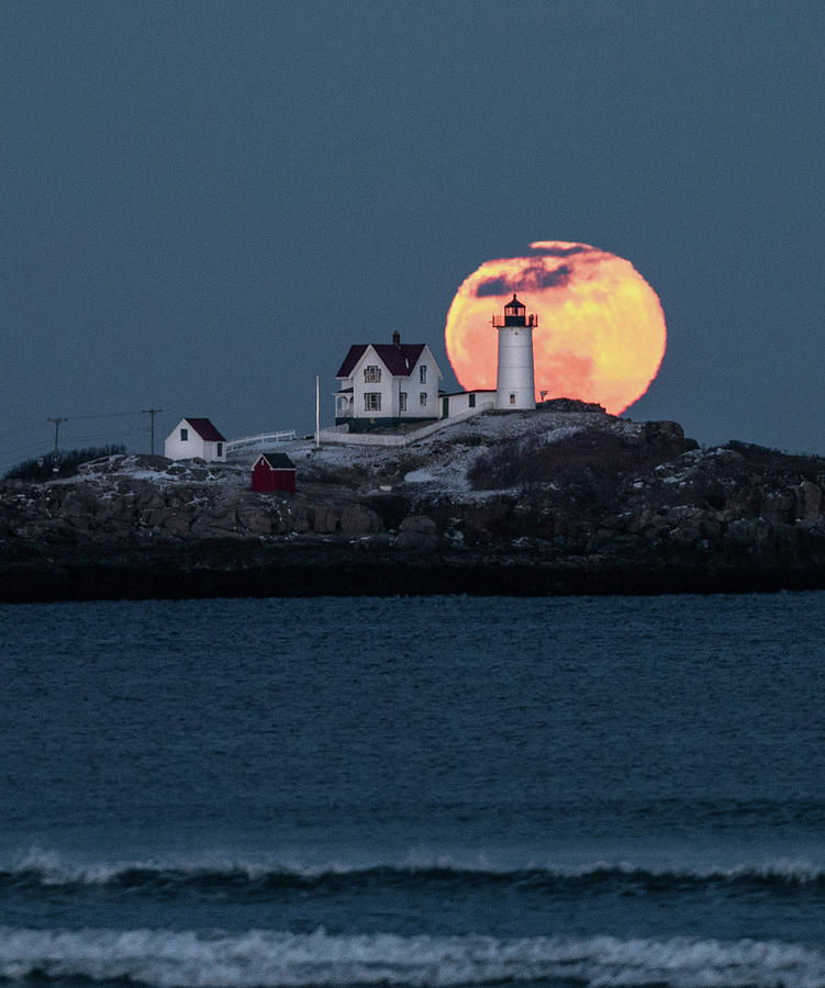 Super Moon at the Nubble 90 percent up Photograph by Hershey Art Images