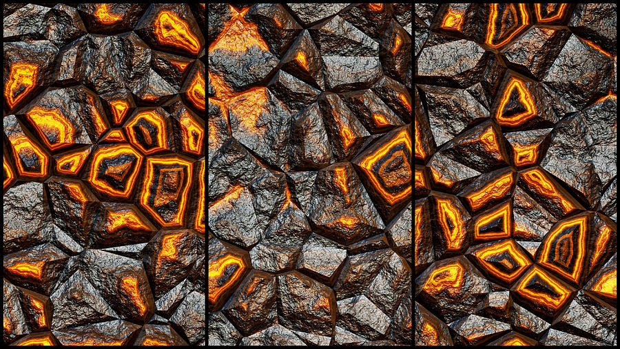 Super Punchy Rock Wall Abstract Triptych Digital Art by Don Northup