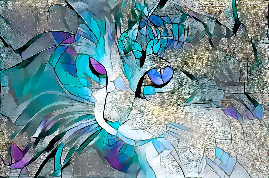 Super Stained Glass Kitten Blue Digital Art by Don Northup