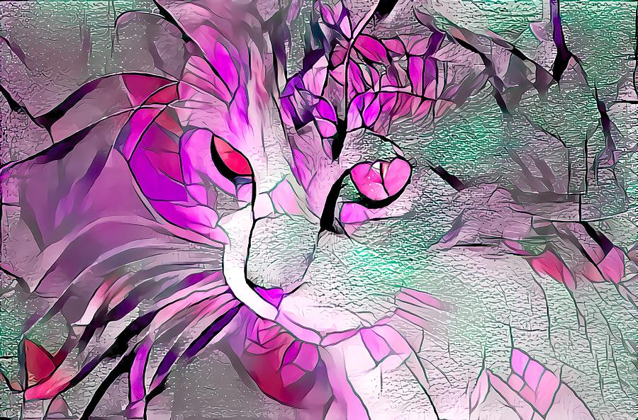 Super Stained Glass Kitten Pink Digital Art by Don Northup