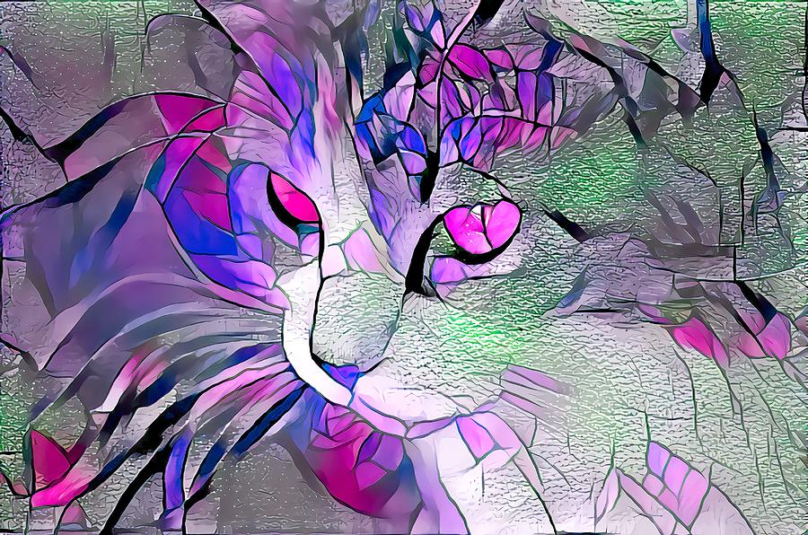 Super Stained Glass Kitten Pink Eyes Digital Art by Don Northup
