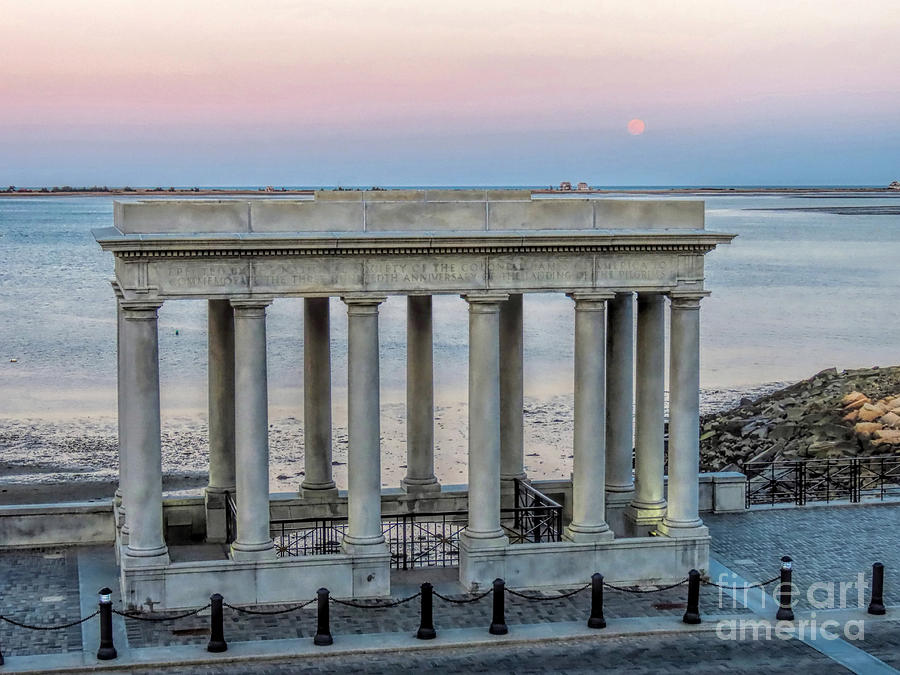 Super Worm Moon over Plymouth Rock  Photograph by Janice Drew