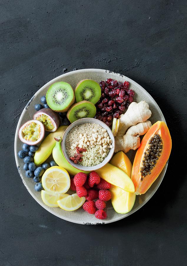 Superfoods fruit, Nuts And Grains Photograph by Birgit Twellmann