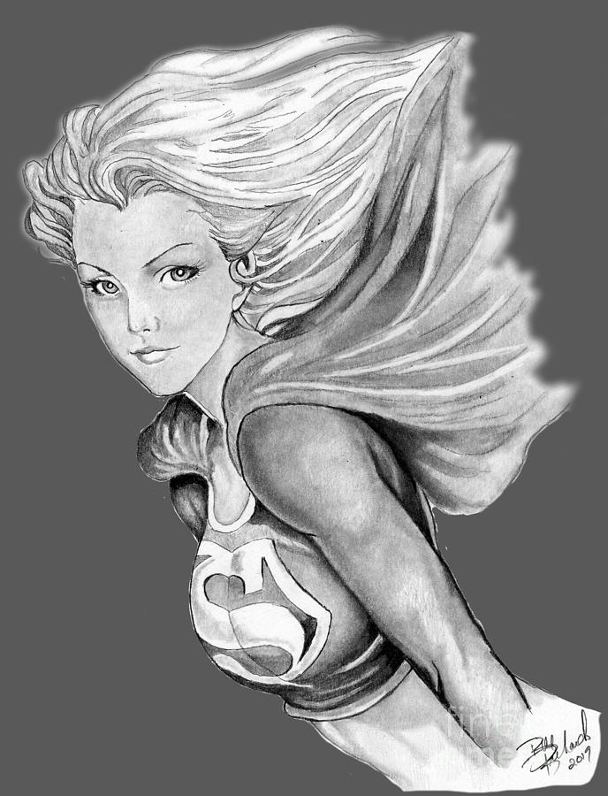 Supergirl Drawing by Bill Richards