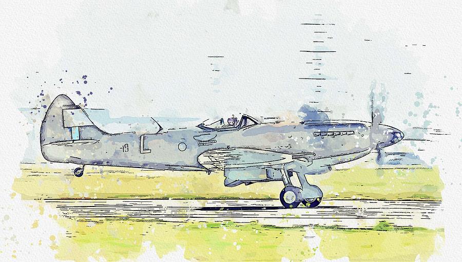 Supermarine Spitfire FR Mk.XIV NH749 watercolor by Ahmet Asar Painting by Celestial Images